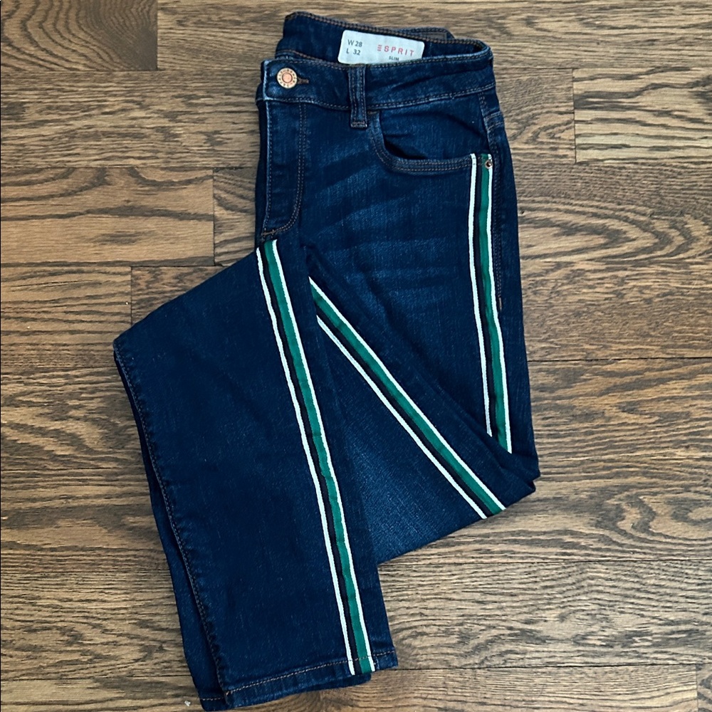 Esprit Navy Jeans with Green and White Accents